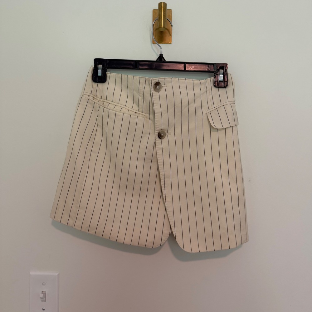 Vintage Sean John Fine Tailoring Pinstripe Mini Skirt Cream Black Button Front